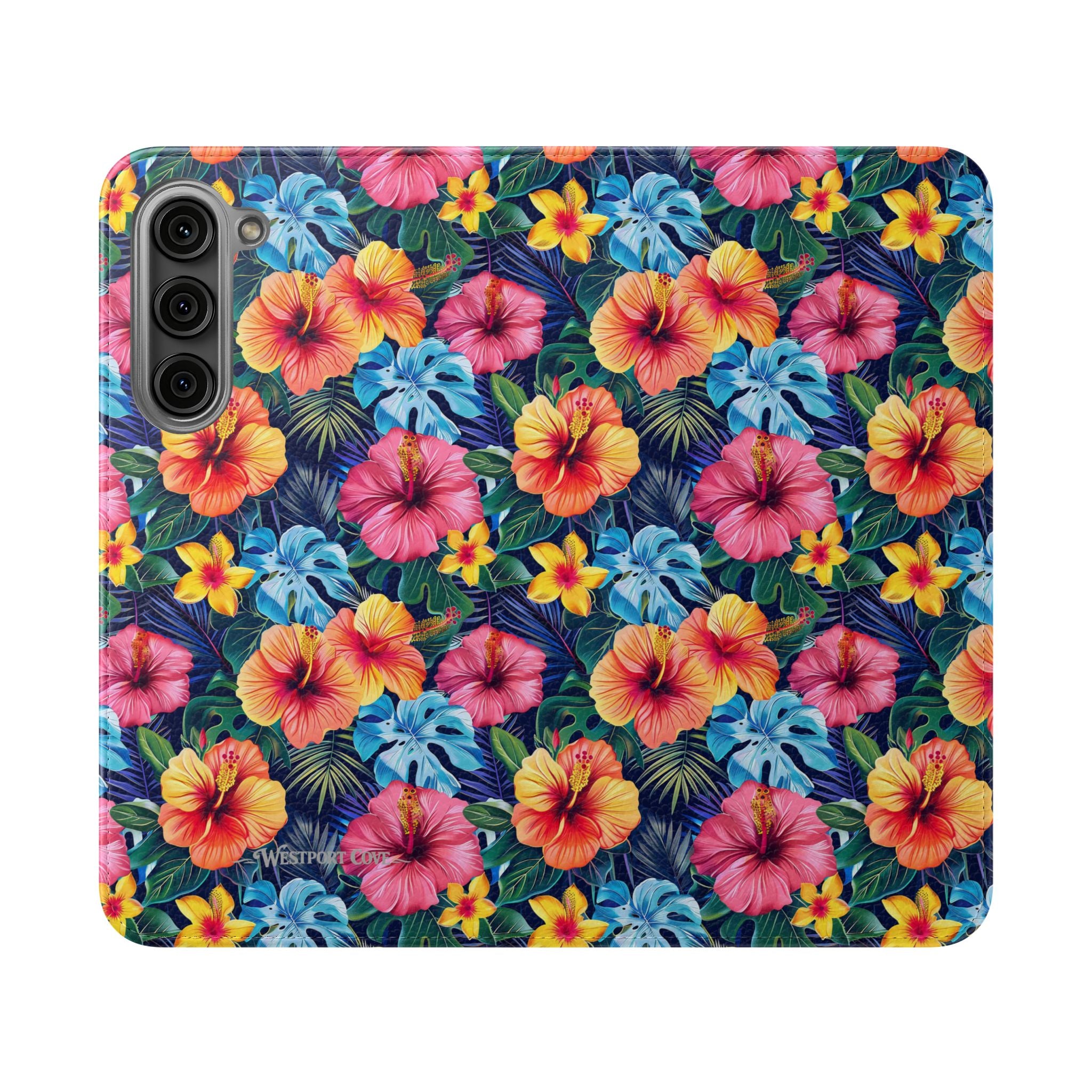 Tropical Hibiscus Flip Phone Case — Floral Wallet Flip Case with Card Slots