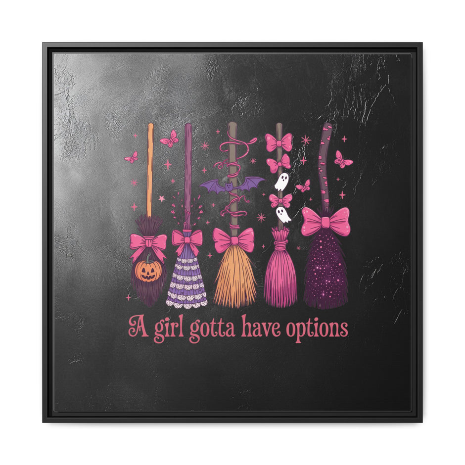 Halloween Broom Canvas Print — “A Girl Gotta Have Options” Framed Wall Art