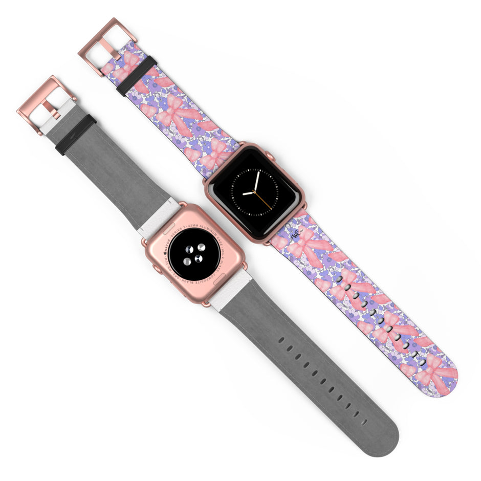 Bow Floral - Ribbon Pattern Apple Watch Band — Pastel Pink & Lavender Watch Strap