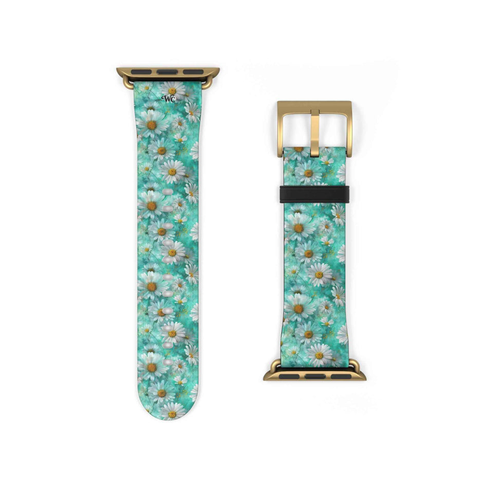 The Blue - Daisy Meadow Floral Apple Watch Band – Teal Daisy Apple Watch Strap