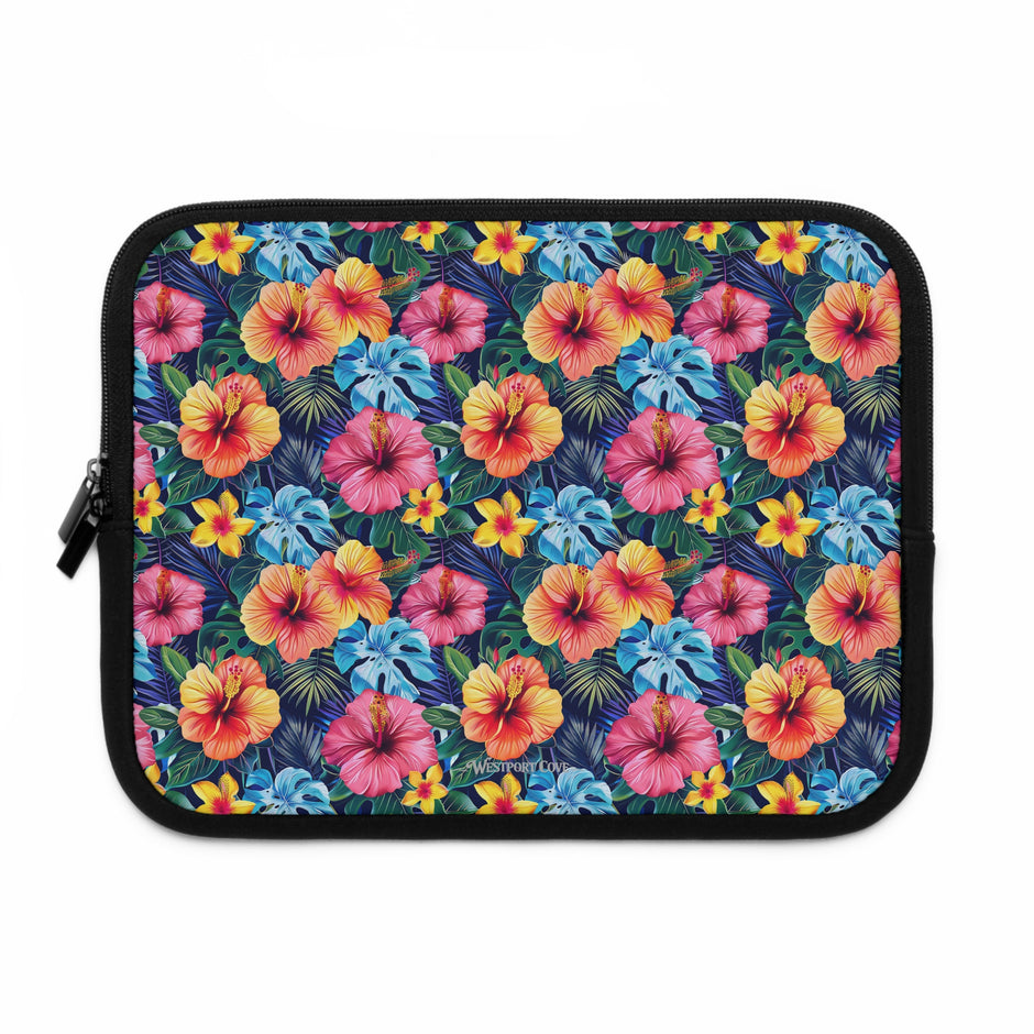 Tropical Hibiscus Laptop Sleeve — Bright Floral Neoprene Case