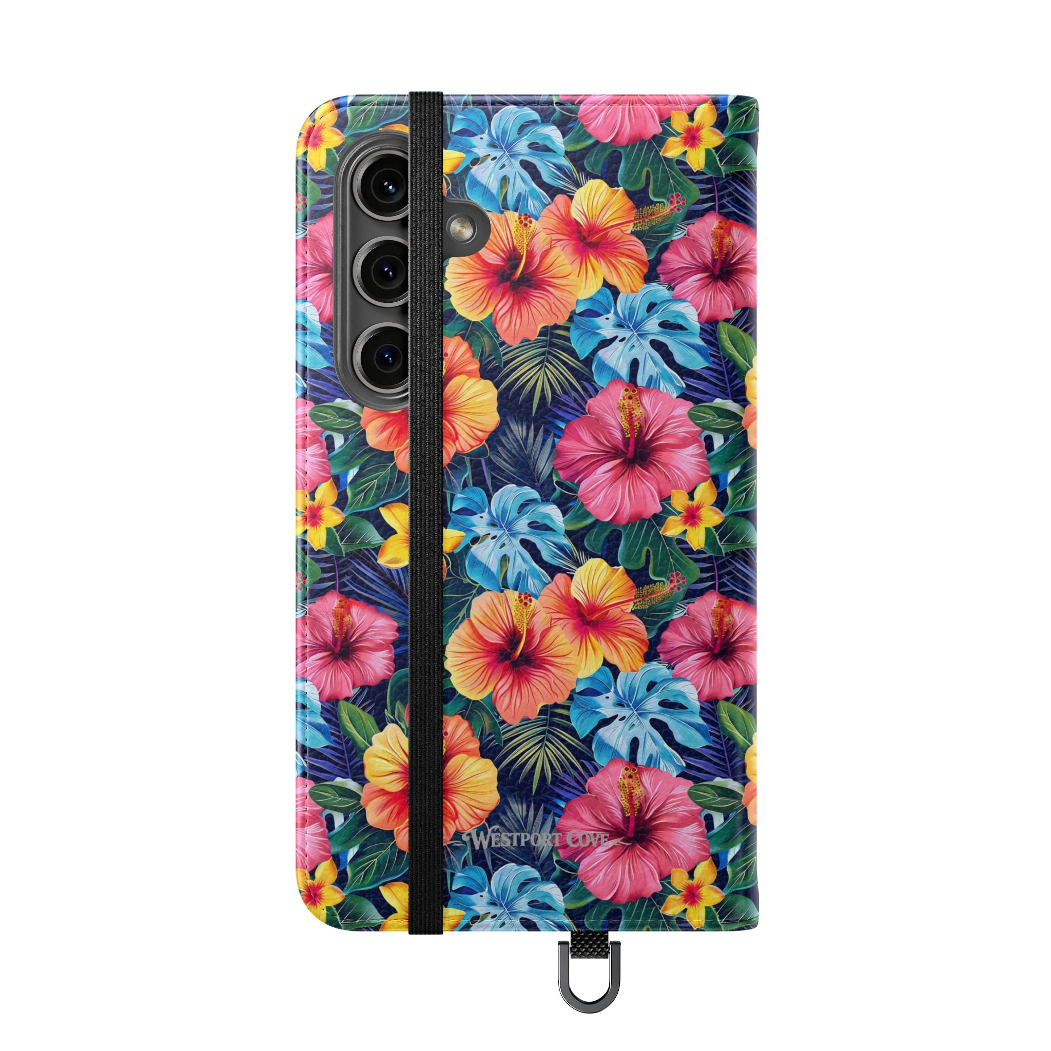 Tropical Hibiscus Flip Phone Case — Floral Wallet Flip Case with Card Slots