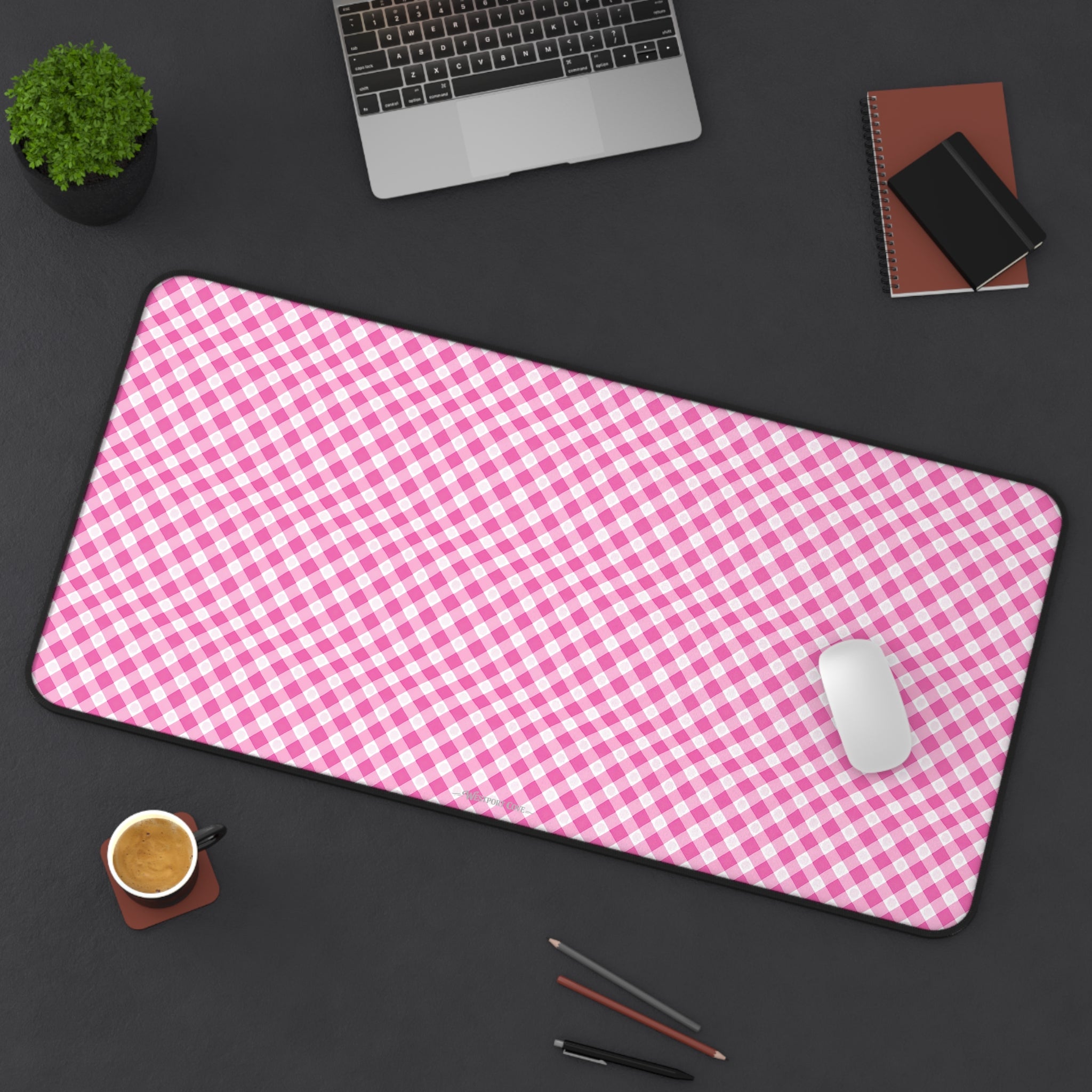 Pink Gingham  - Desk Mat — Cute Checkered Mouse Pad for Office & Study