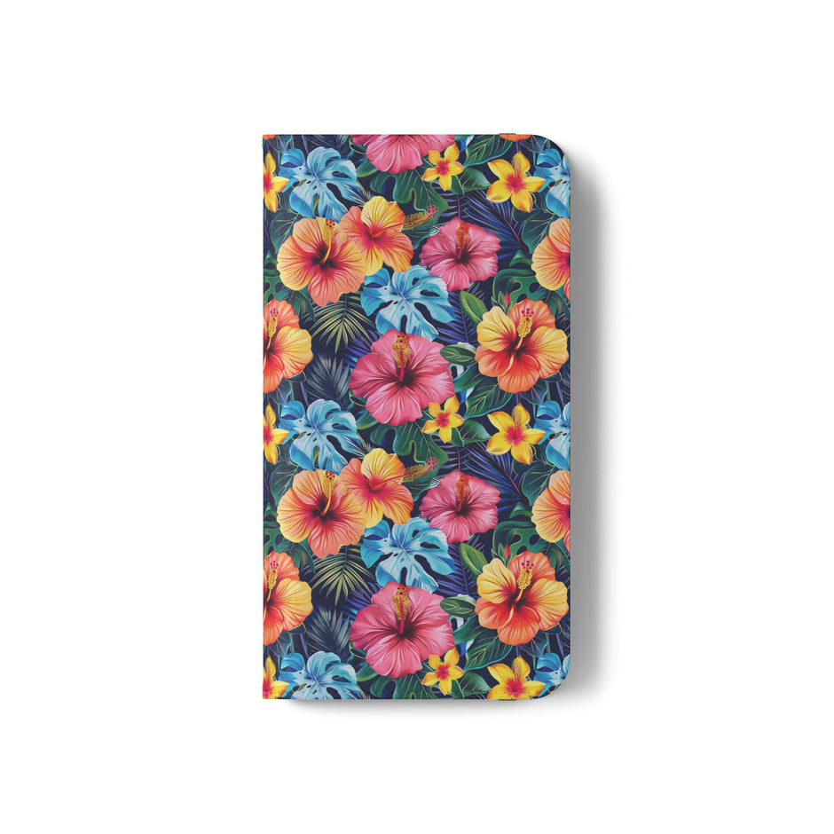 Tropical Hibiscus Flip Phone Case — Floral Wallet Flip Case with Card Slots