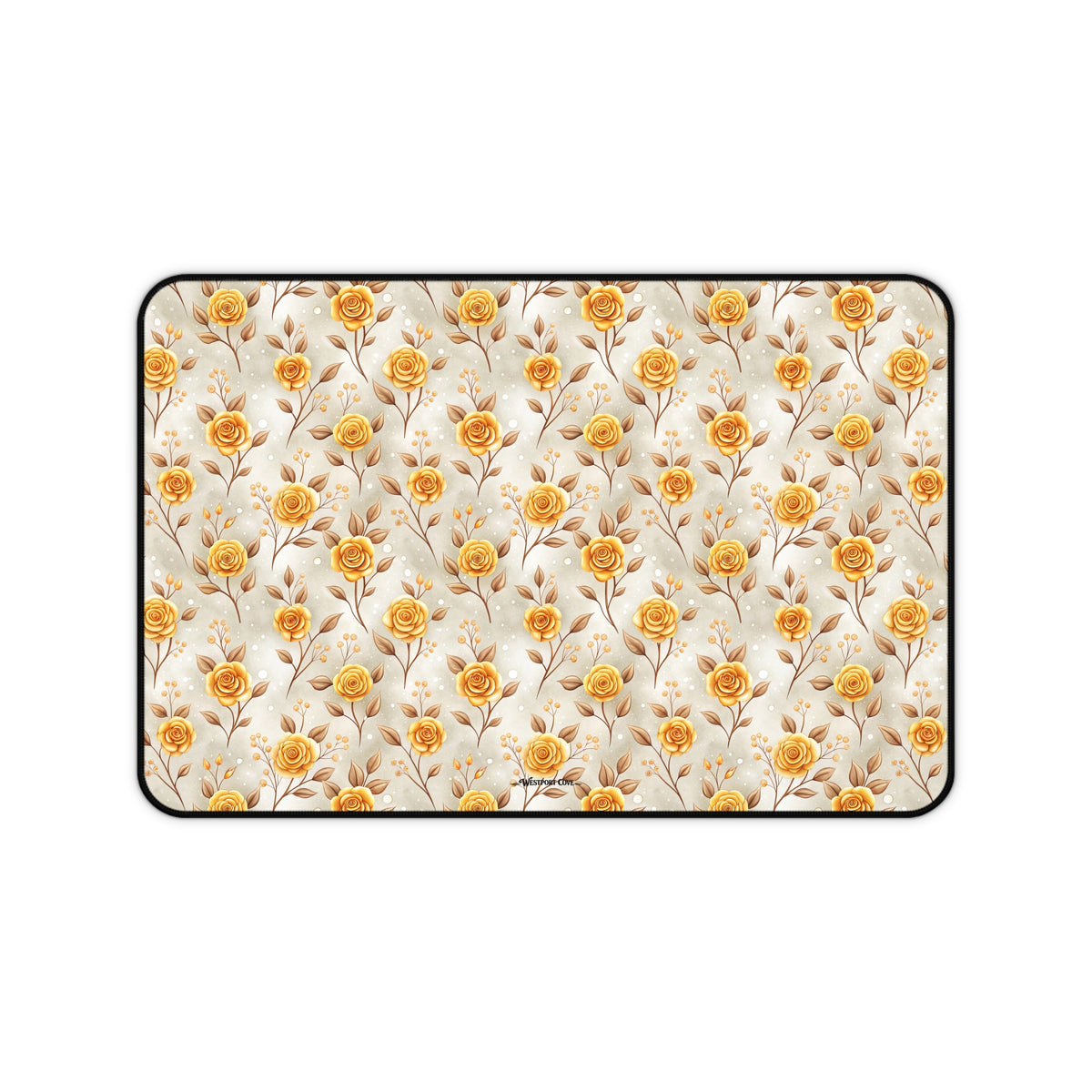 Golden Rose Desk Mat — Floral Office Mouse Pad for Home & Work