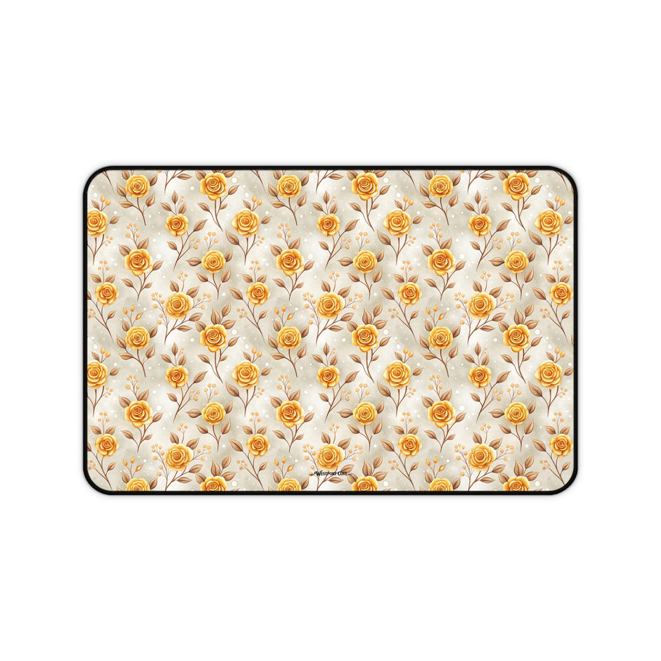 Golden Rose Desk Mat — Floral Office Mouse Pad for Home & Work
