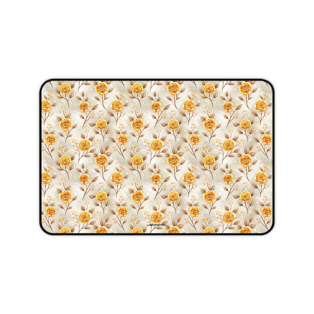 Golden Rose Desk Mat — Floral Office Mouse Pad for Home & Work