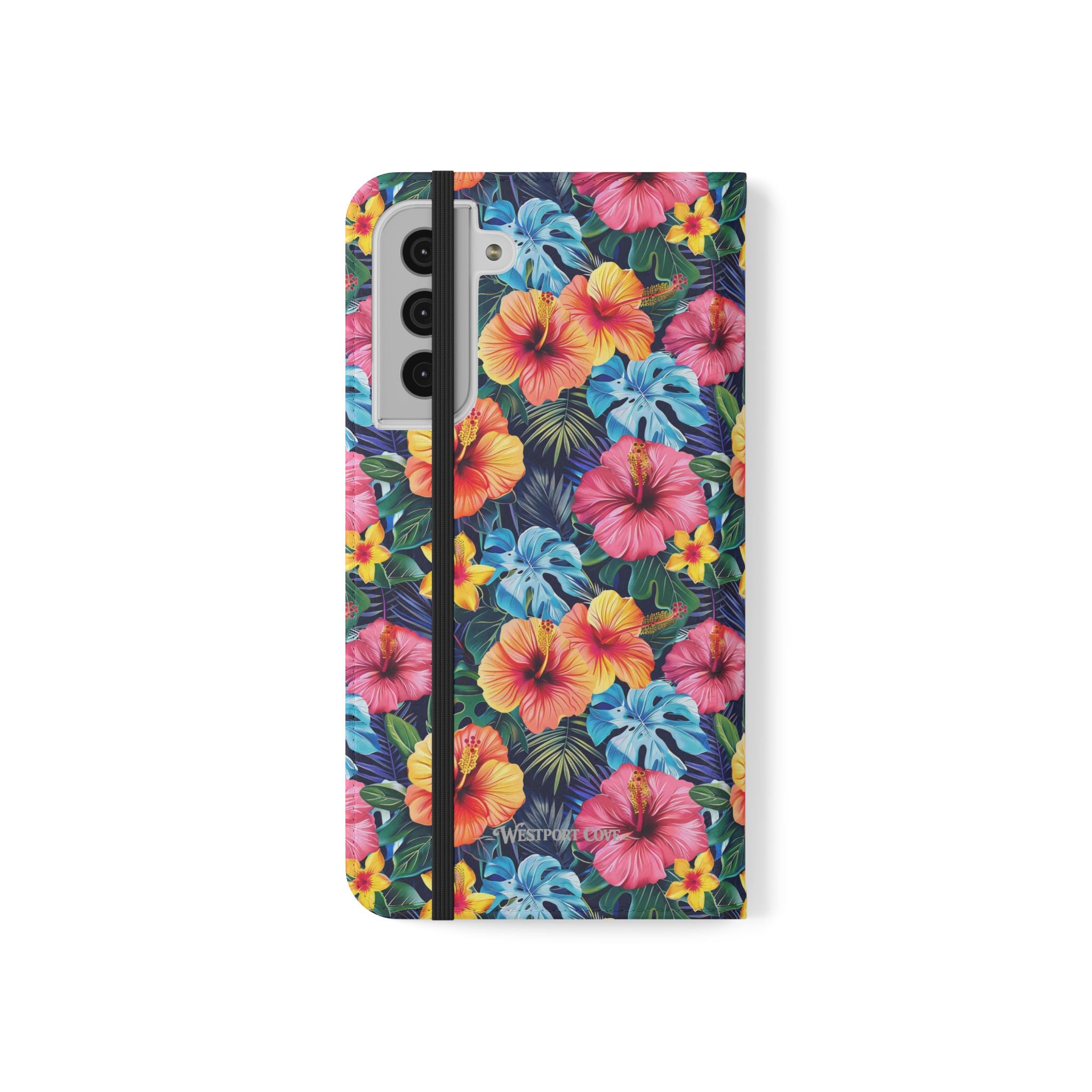Tropical Hibiscus Flip Phone Case — Floral Wallet Flip Case with Card Slots