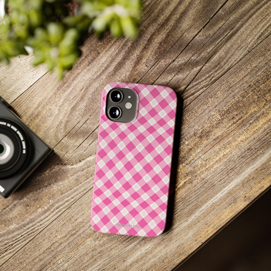 Pink Gingham - Essential Phone Case - Lightweight Protective Cover