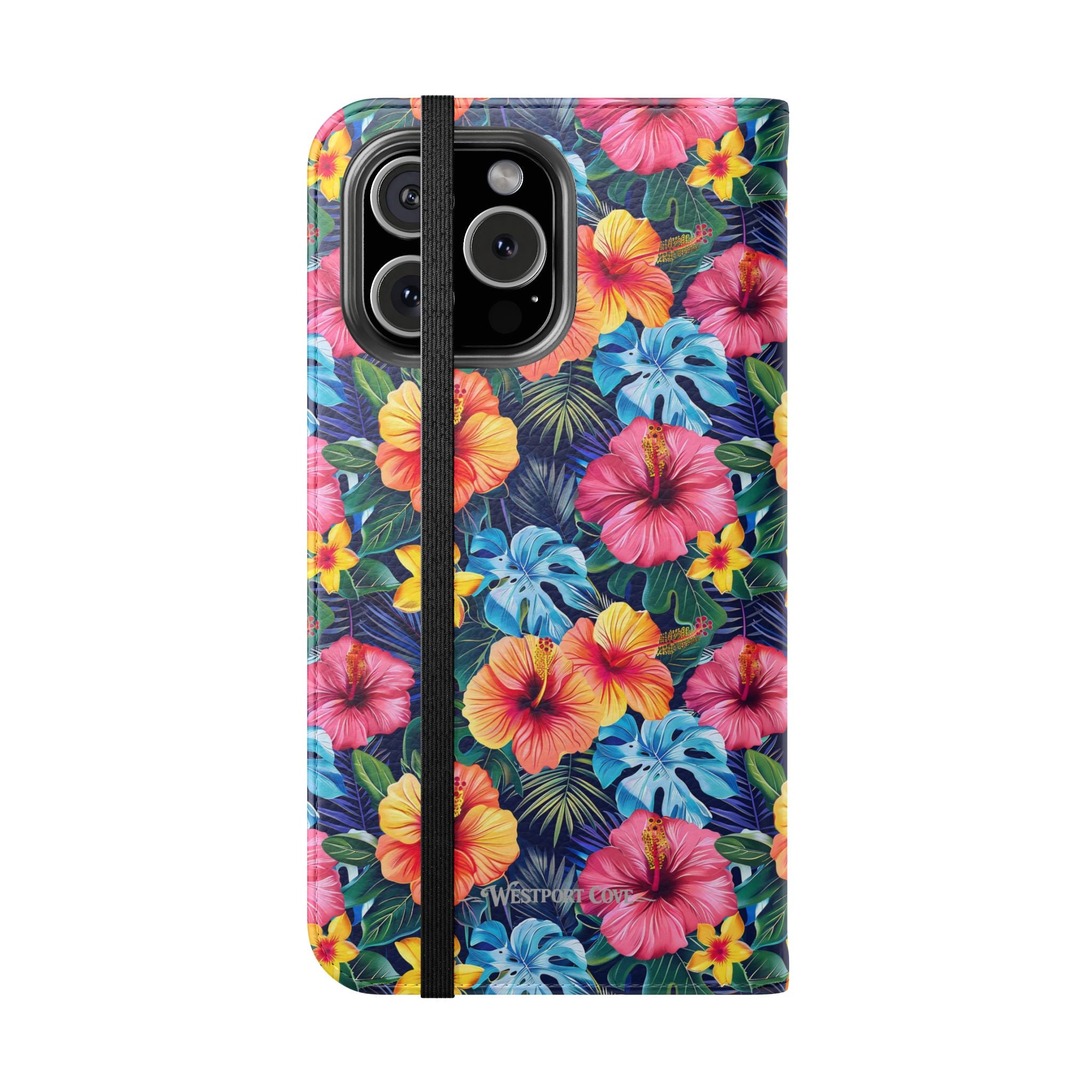 Tropical Hibiscus Flip Phone Case — Floral Wallet Flip Case with Card Slots