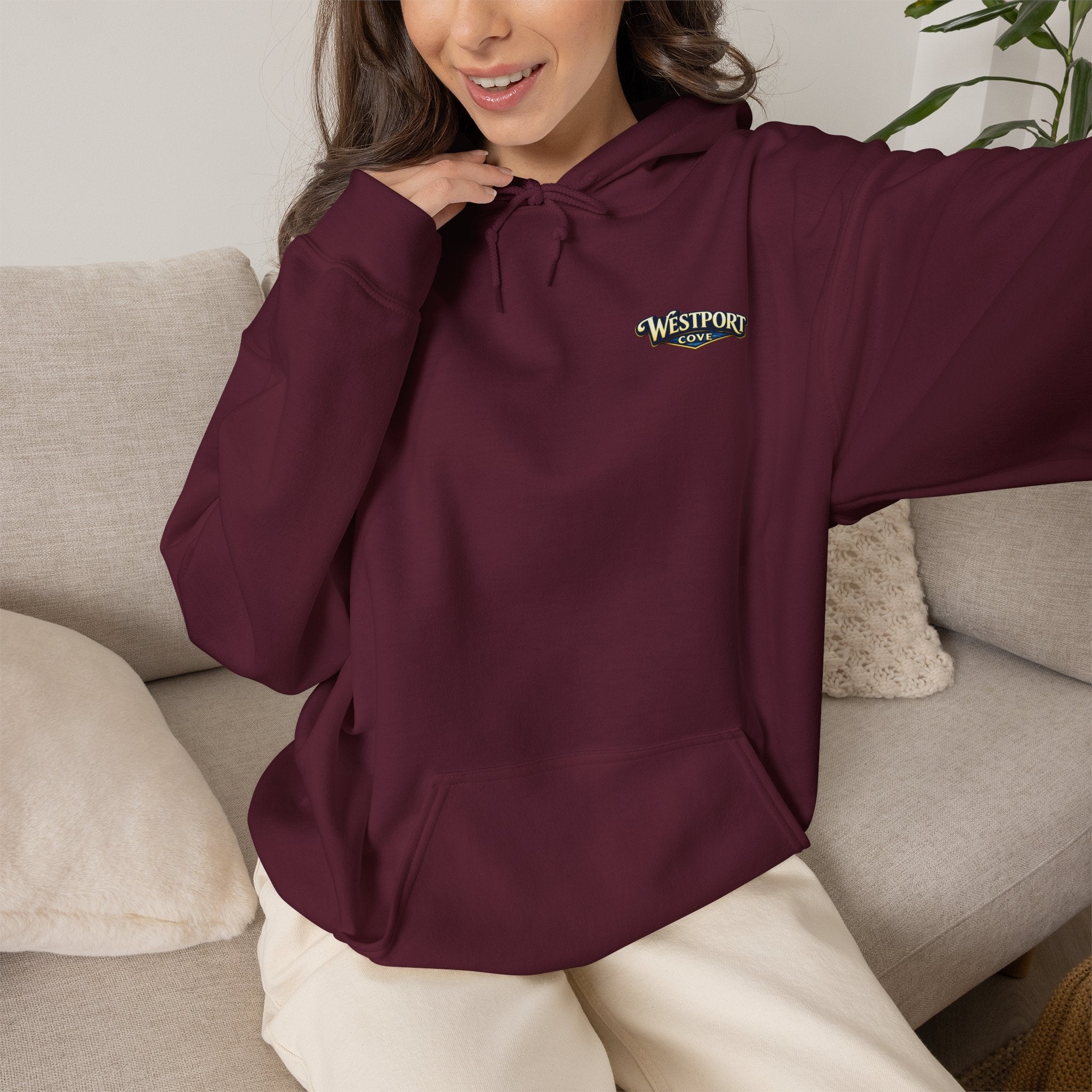 Westport Cove Hoodie — Scenic Lake Cabin Vintage Logo Hooded Sweatshirt