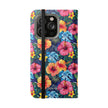 Tropical Hibiscus Flip Phone Case — Floral Wallet Flip Case with Card Slots