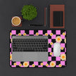 Daisy Checkerboard Desk Mat — Pink & Black Floral Mouse Desk Pad