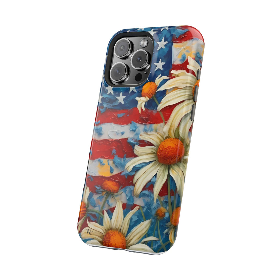 Patriotic Daisy - American Flag  - Extreme Impact MagSafe Phone Case