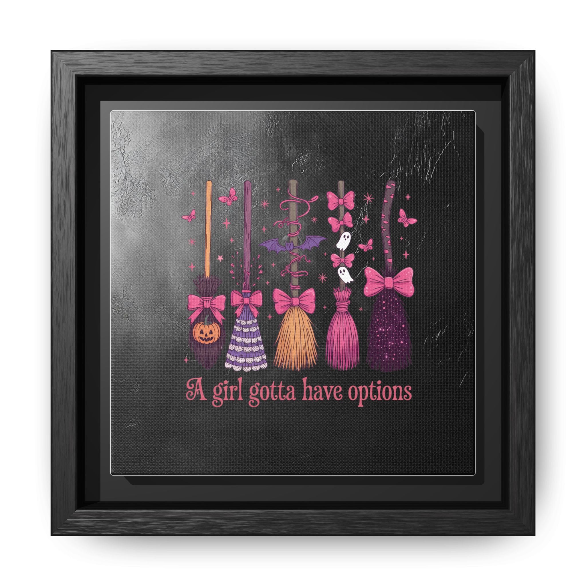 Halloween Broom Canvas Print — “A Girl Gotta Have Options” Framed Wall Art