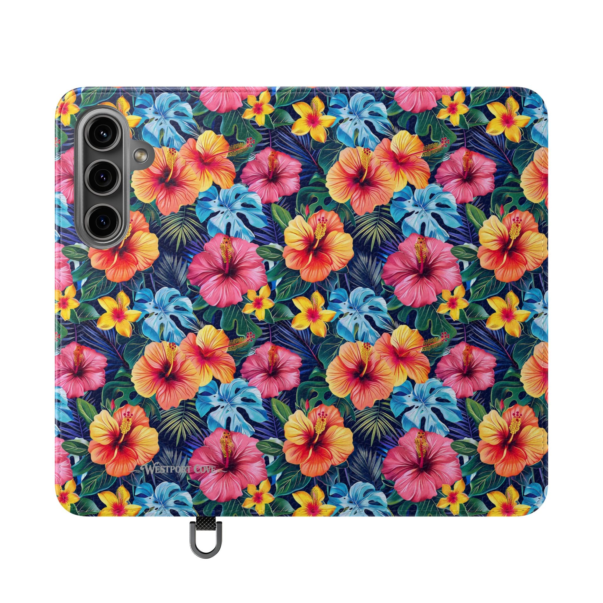 Tropical Hibiscus Flip Phone Case — Floral Wallet Flip Case with Card Slots