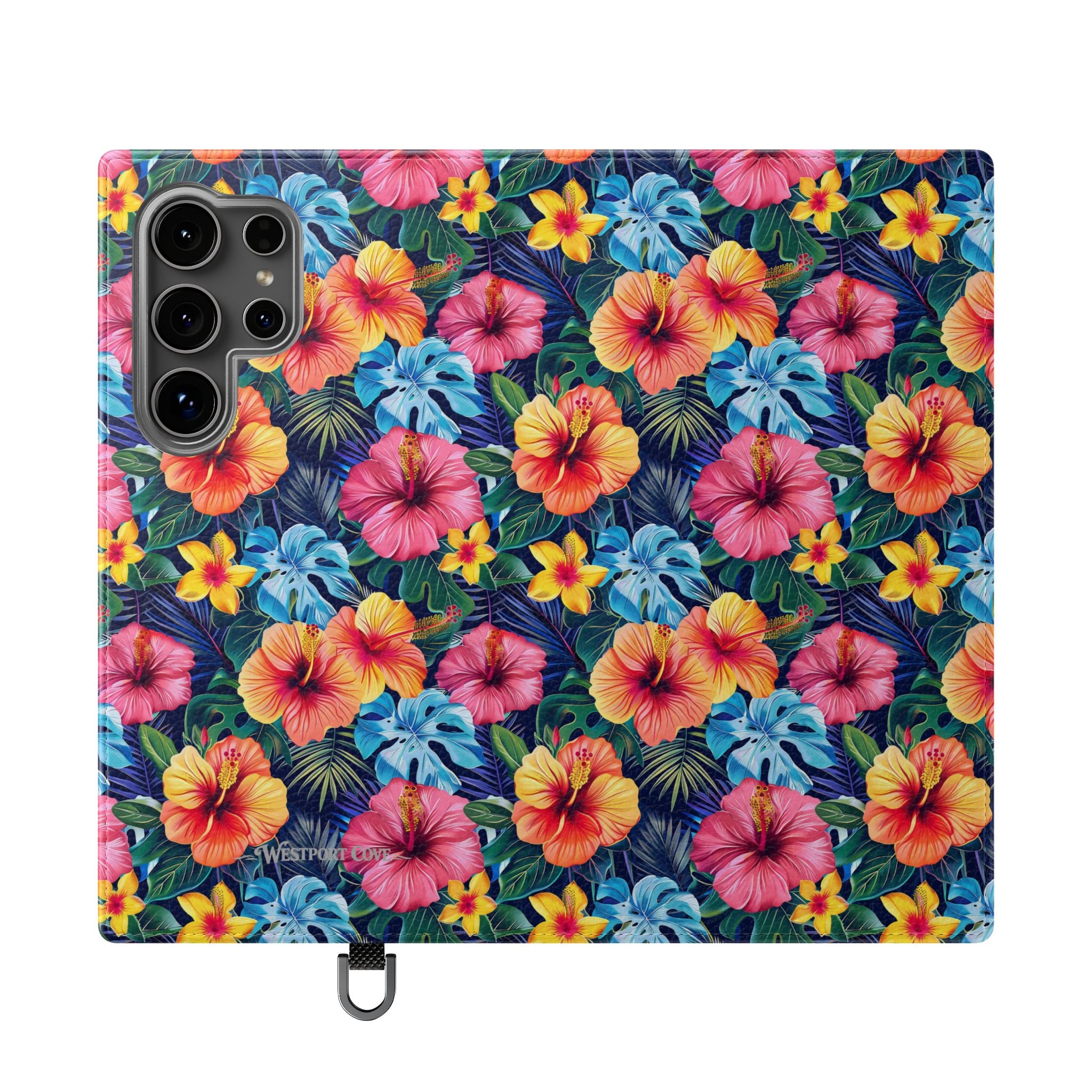 Tropical Hibiscus Flip Phone Case — Floral Wallet Flip Case with Card Slots