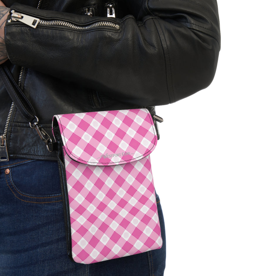 Pink Gingham - Phone Wallet Crossbody — Small Cell Phone Purse with Card Pocket