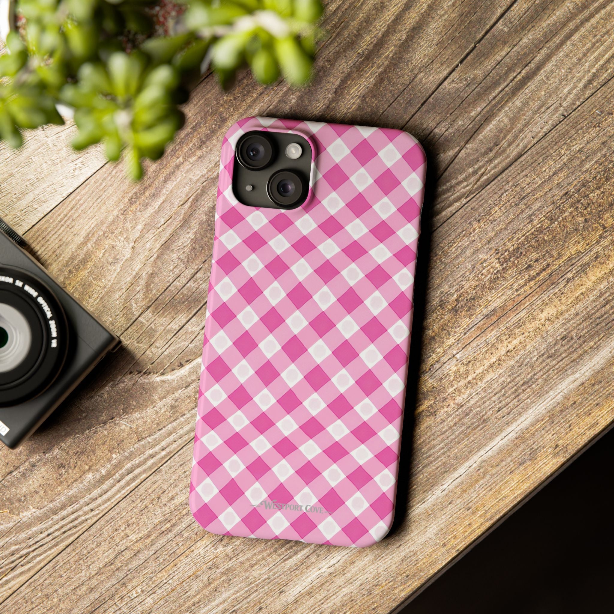 Pink Gingham - Essential Phone Case - Lightweight Protective Cover