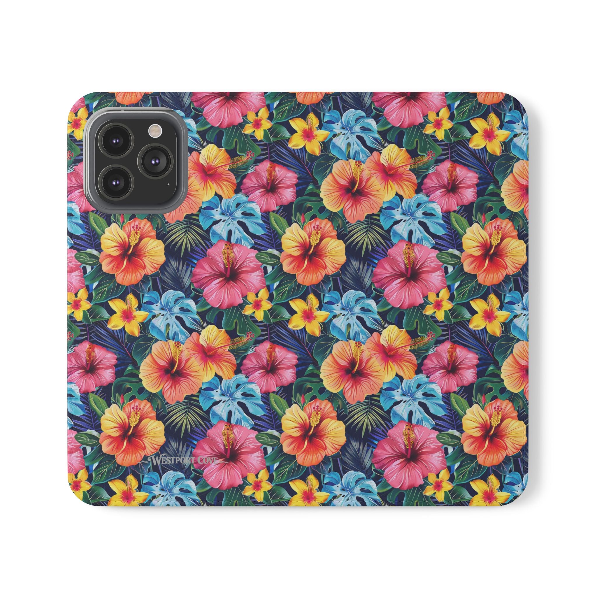 Tropical Hibiscus Flip Phone Case — Floral Wallet Flip Case with Card Slots