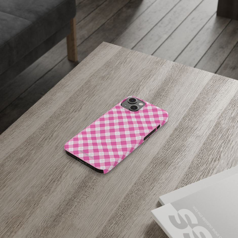 Pink Gingham - Essential Phone Case - Lightweight Protective Cover