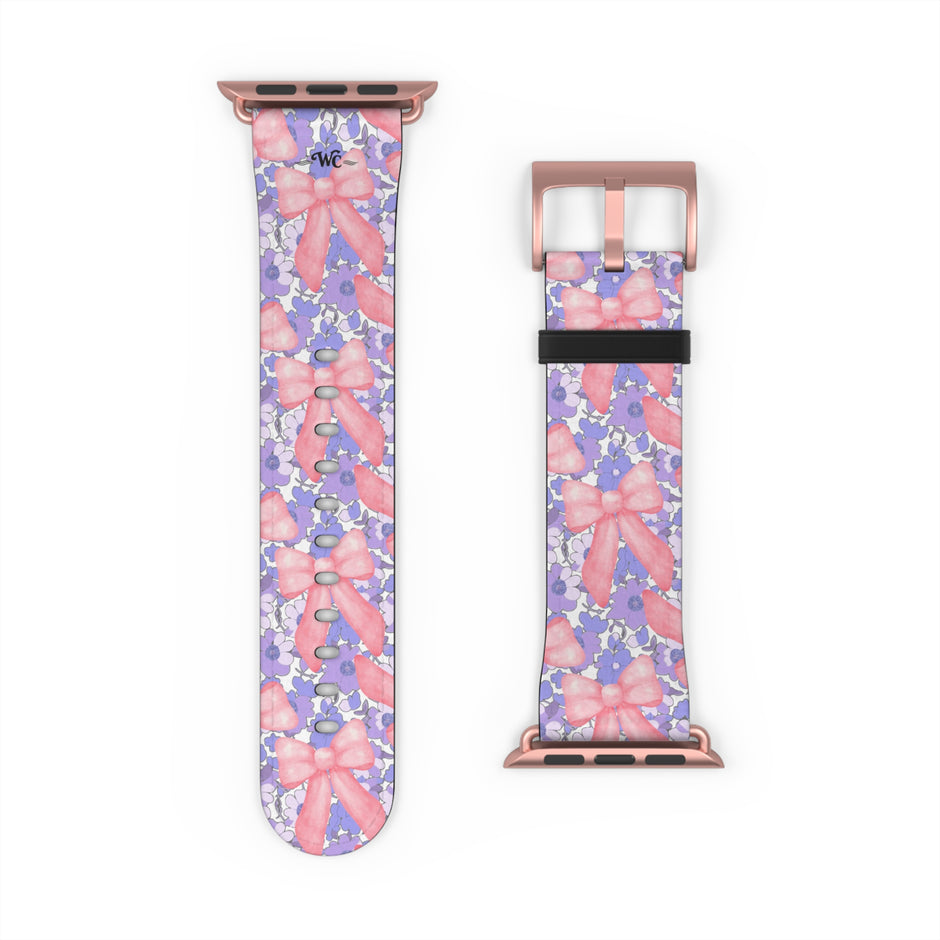 Bow Floral - Ribbon Pattern Apple Watch Band — Pastel Pink & Lavender Watch Strap