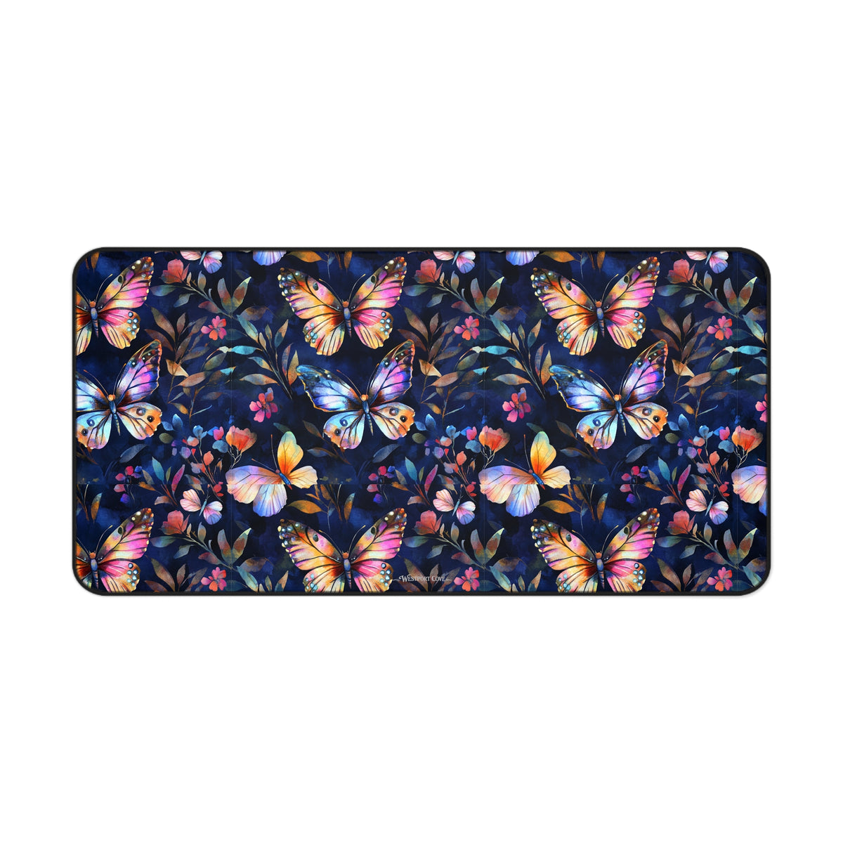 Dark Flutterby Desk Mat — Dark Watercolor Garden Mouse Pad