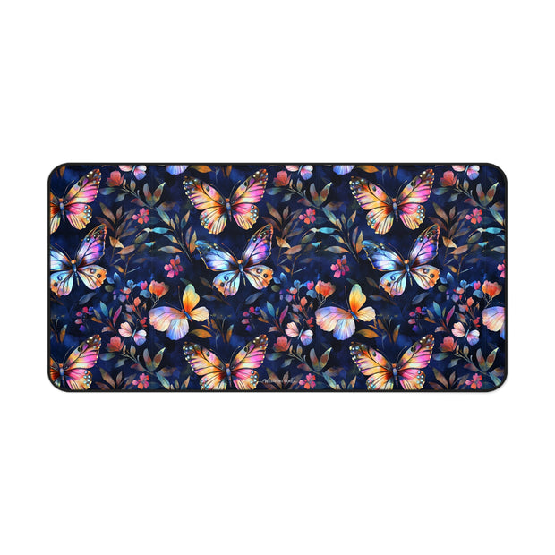 Dark Flutterby Desk Mat — Dark Watercolor Garden Mouse Pad
