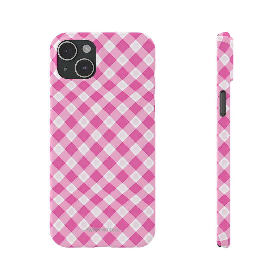Pink Gingham - Essential Phone Case - Lightweight Protective Cover