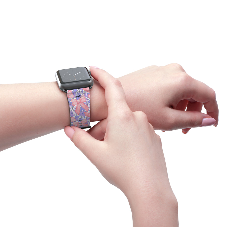 Bow Floral - Ribbon Pattern Apple Watch Band — Pastel Pink & Lavender Watch Strap