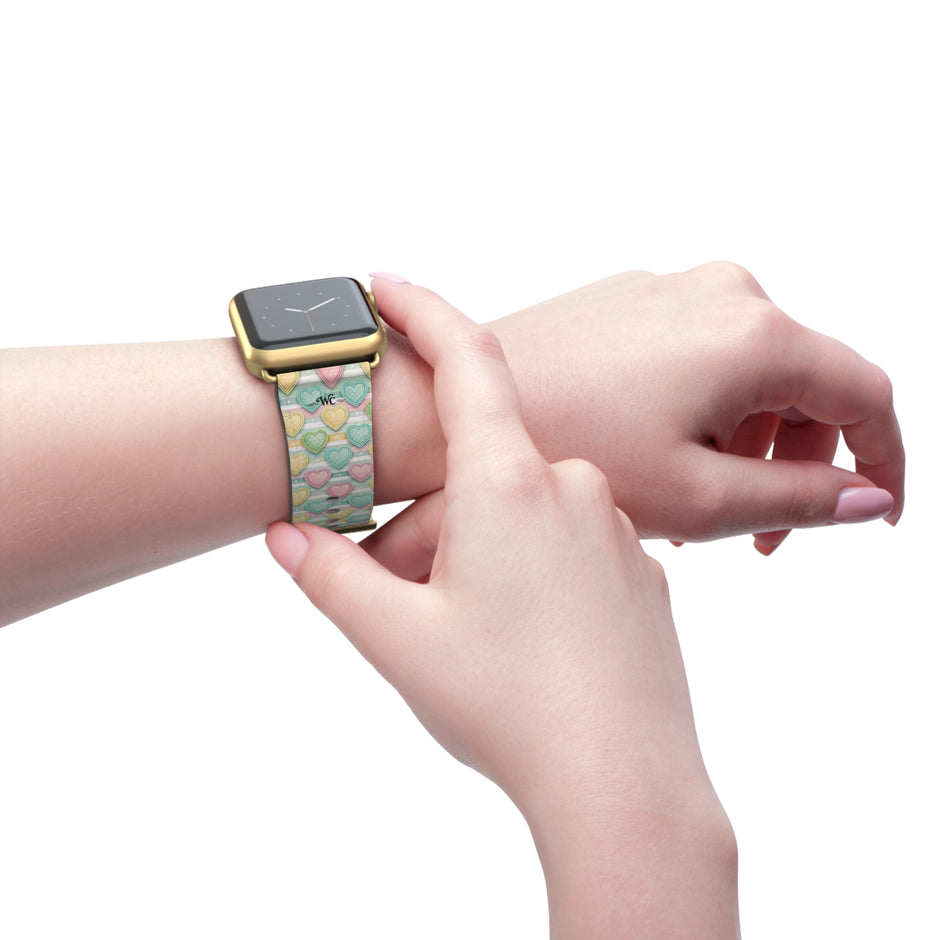Be Mine; or Not - Pastel Heart Pattern Apple Watch Band — Cute Candy Hearts Watch Strap