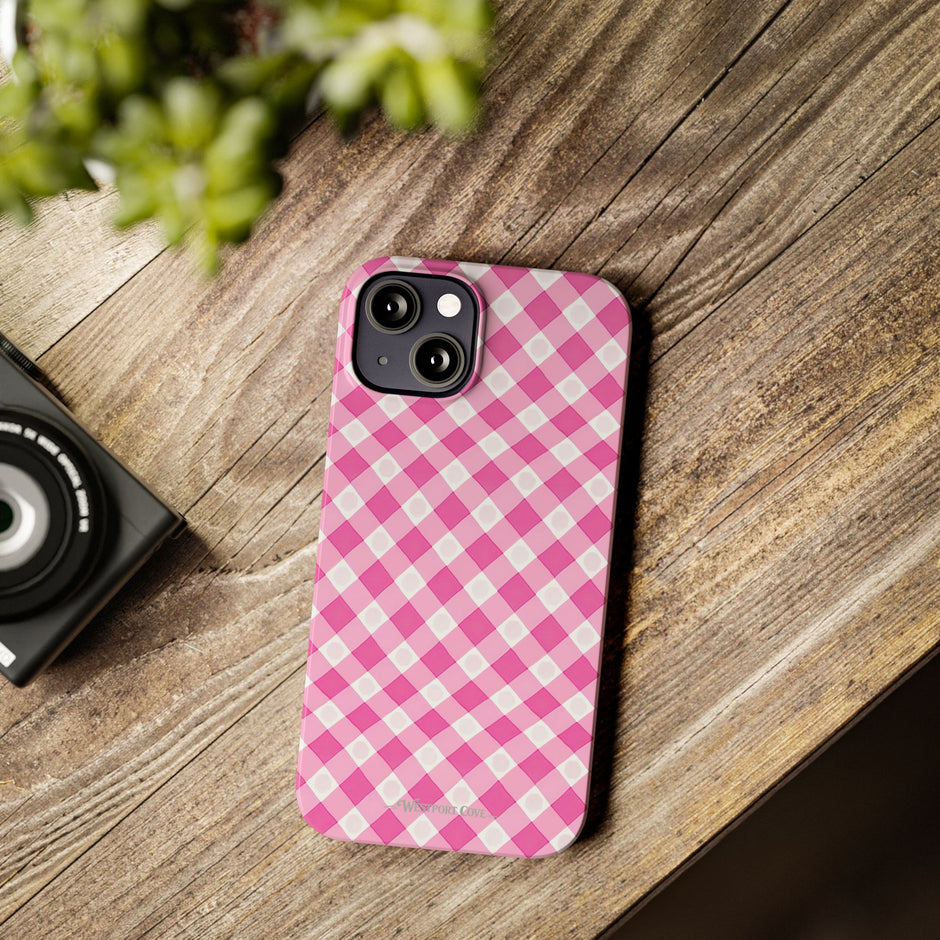 Pink Gingham - Essential Phone Case - Lightweight Protective Cover