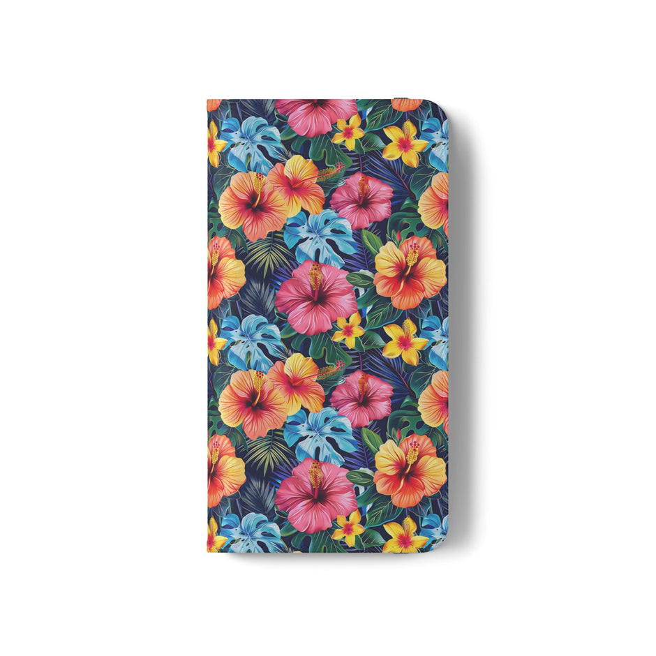 Tropical Hibiscus Flip Phone Case — Floral Wallet Flip Case with Card Slots