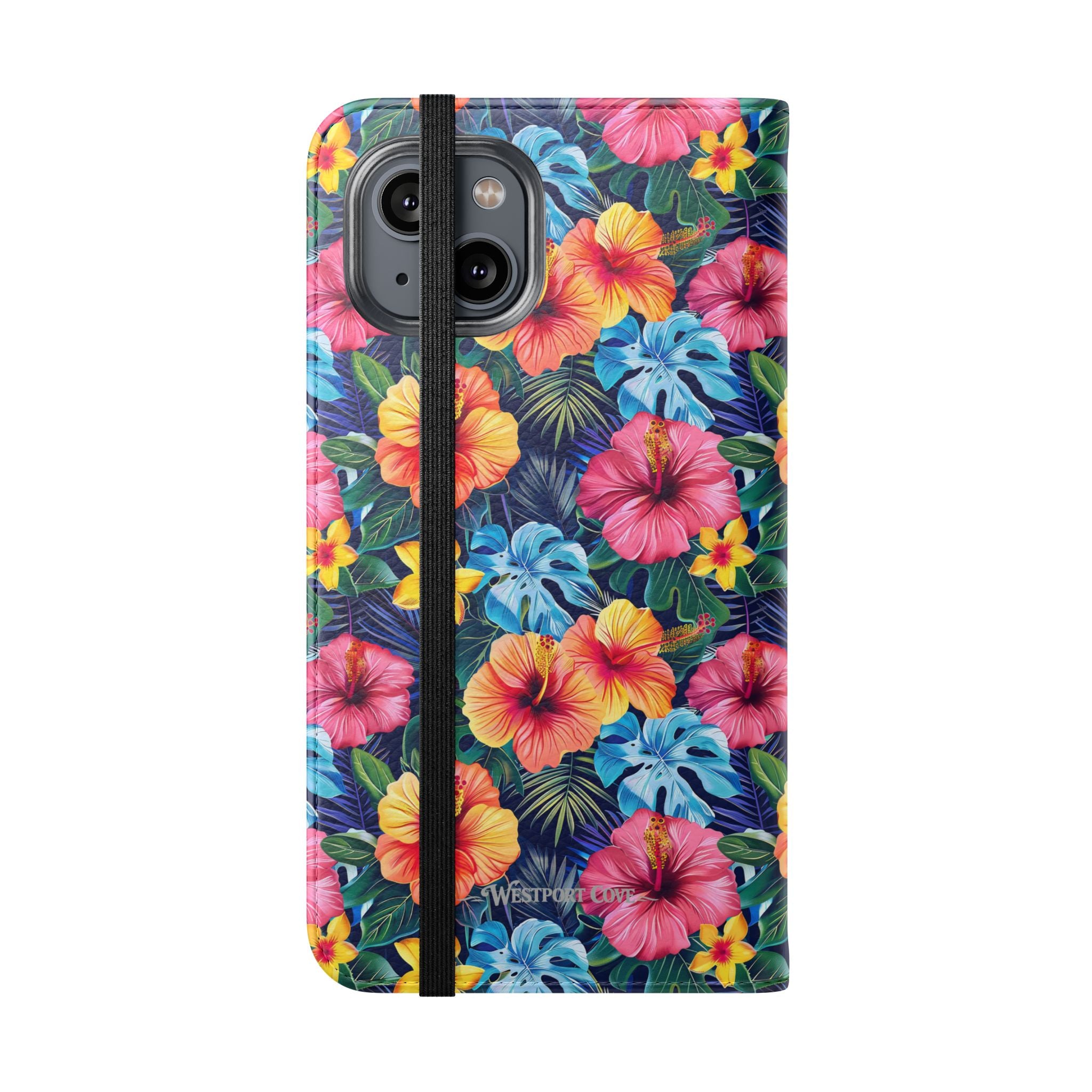 Tropical Hibiscus Flip Phone Case — Floral Wallet Flip Case with Card Slots