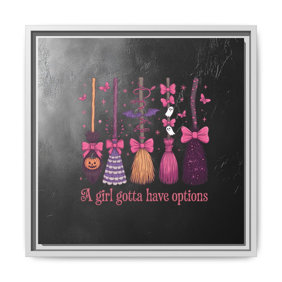 Halloween Broom Canvas Print — “A Girl Gotta Have Options” Framed Wall Art
