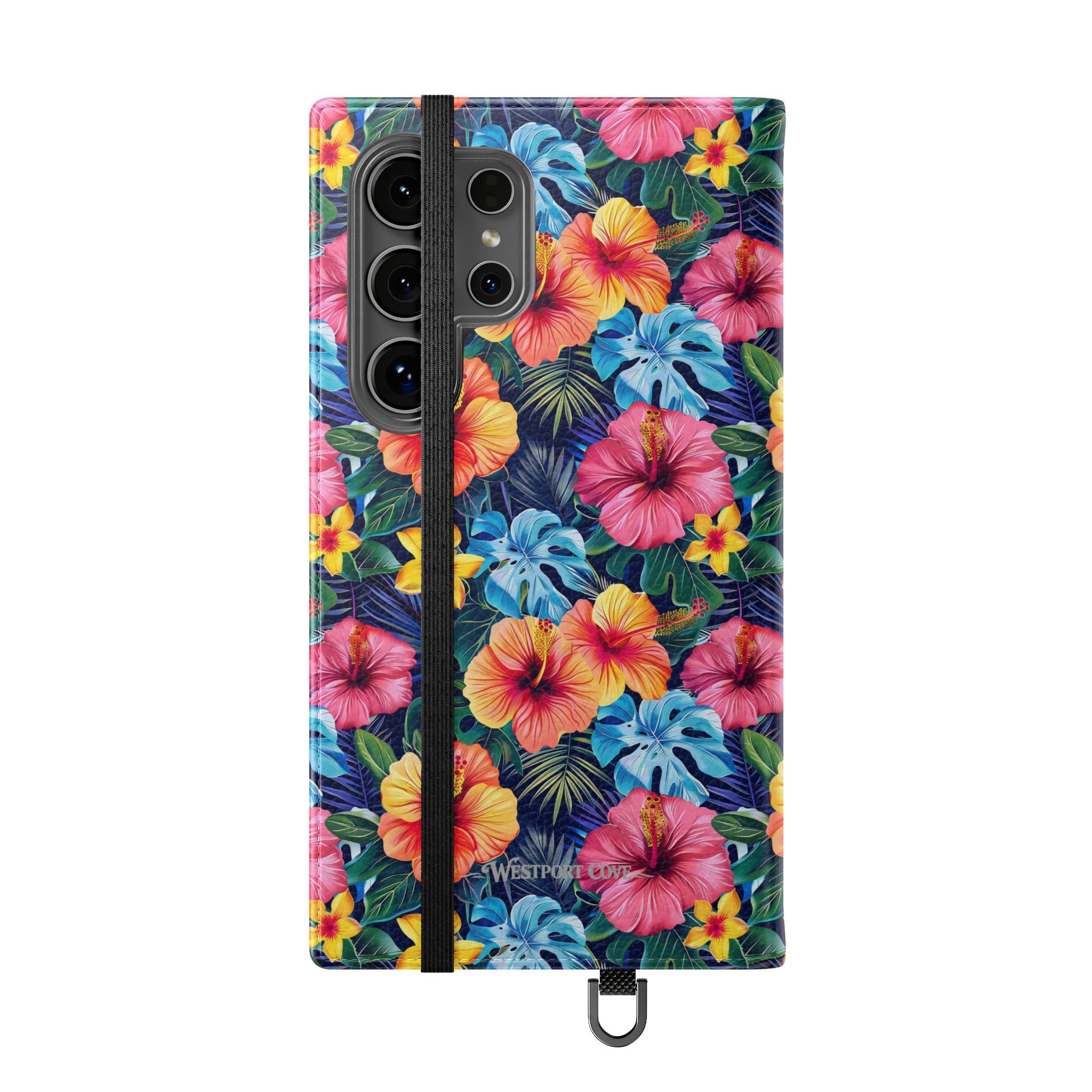 Tropical Hibiscus Flip Phone Case — Floral Wallet Flip Case with Card Slots