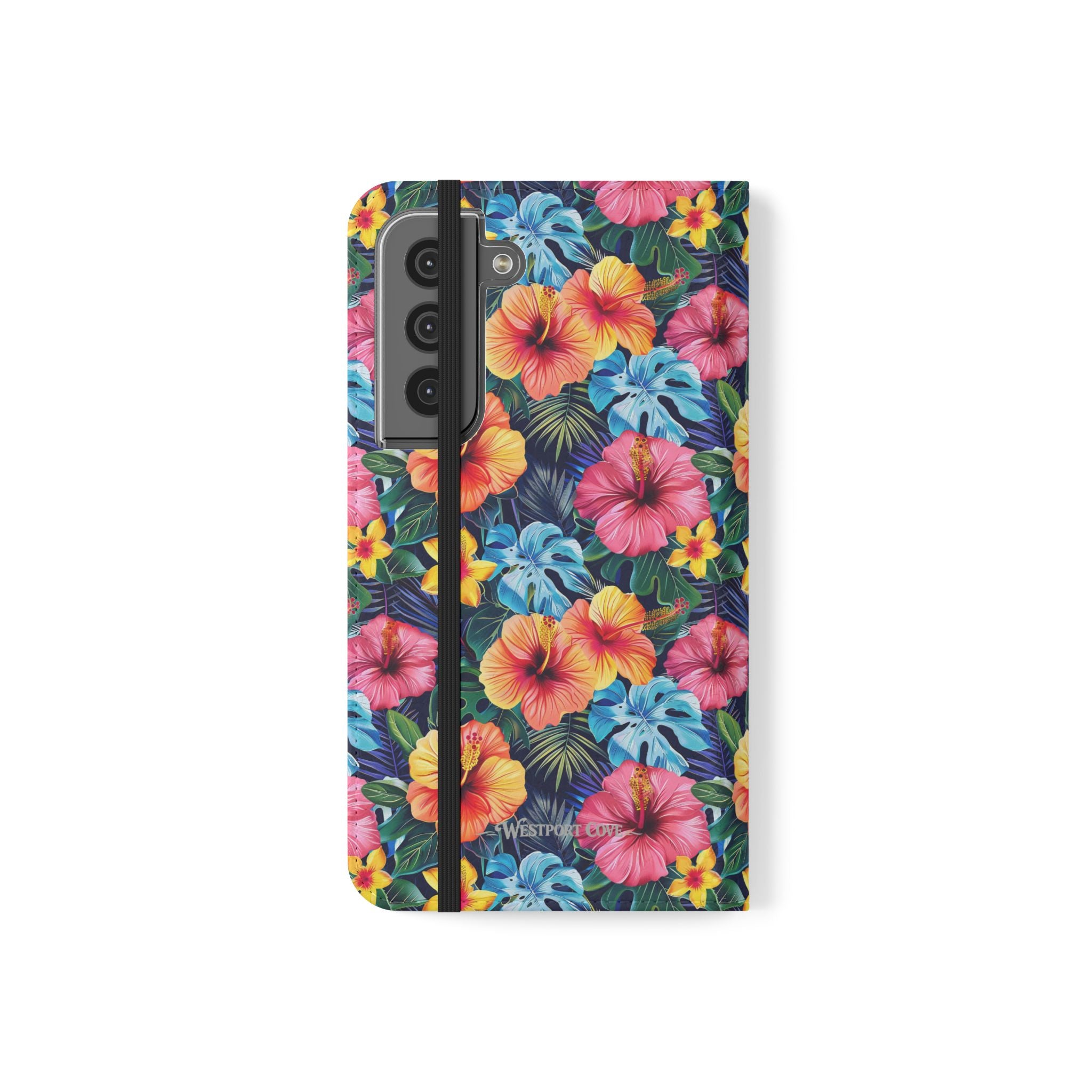 Tropical Hibiscus Flip Phone Case — Floral Wallet Flip Case with Card Slots