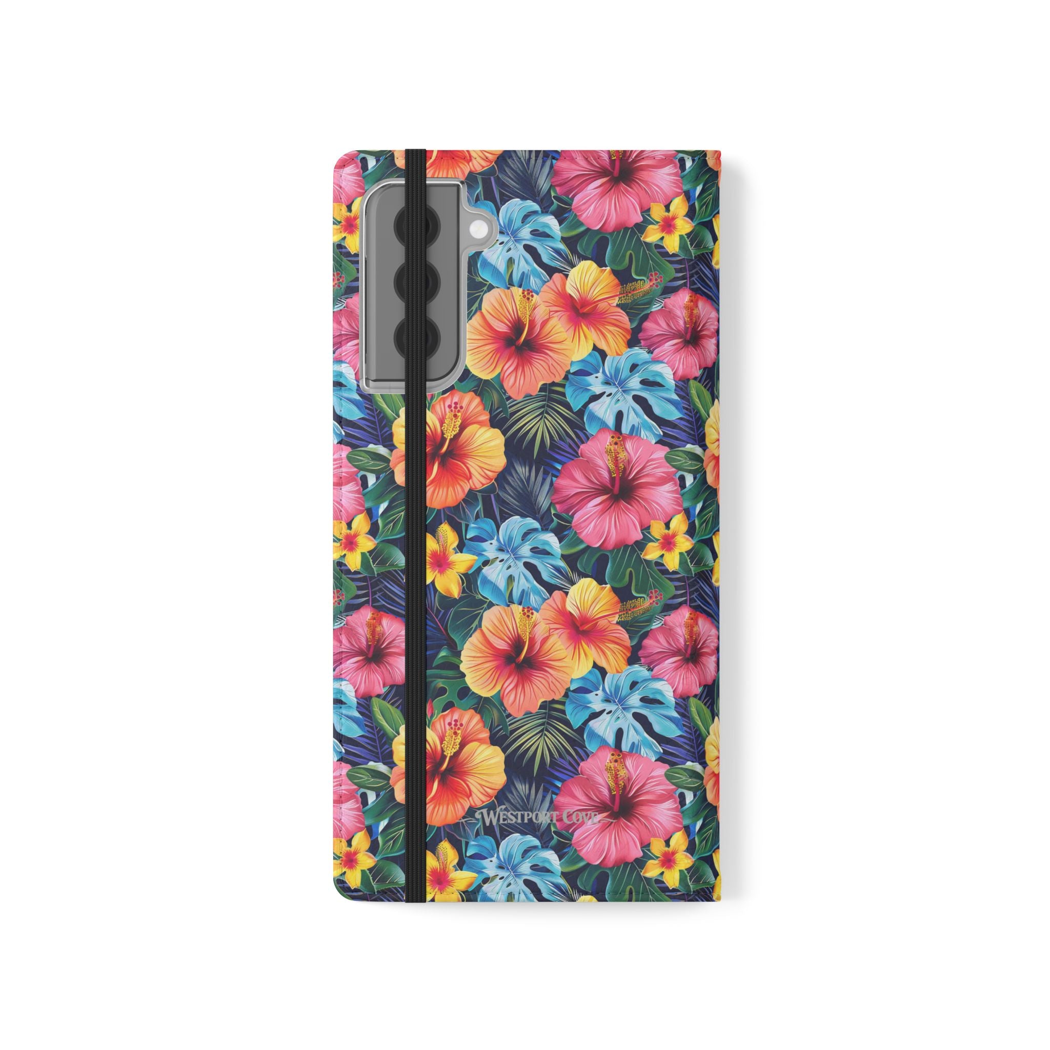 Tropical Hibiscus Flip Phone Case — Floral Wallet Flip Case with Card Slots