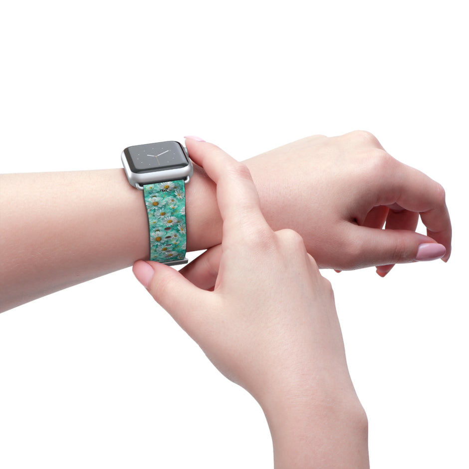 The Blue - Daisy Meadow Floral Apple Watch Band – Teal Daisy Apple Watch Strap