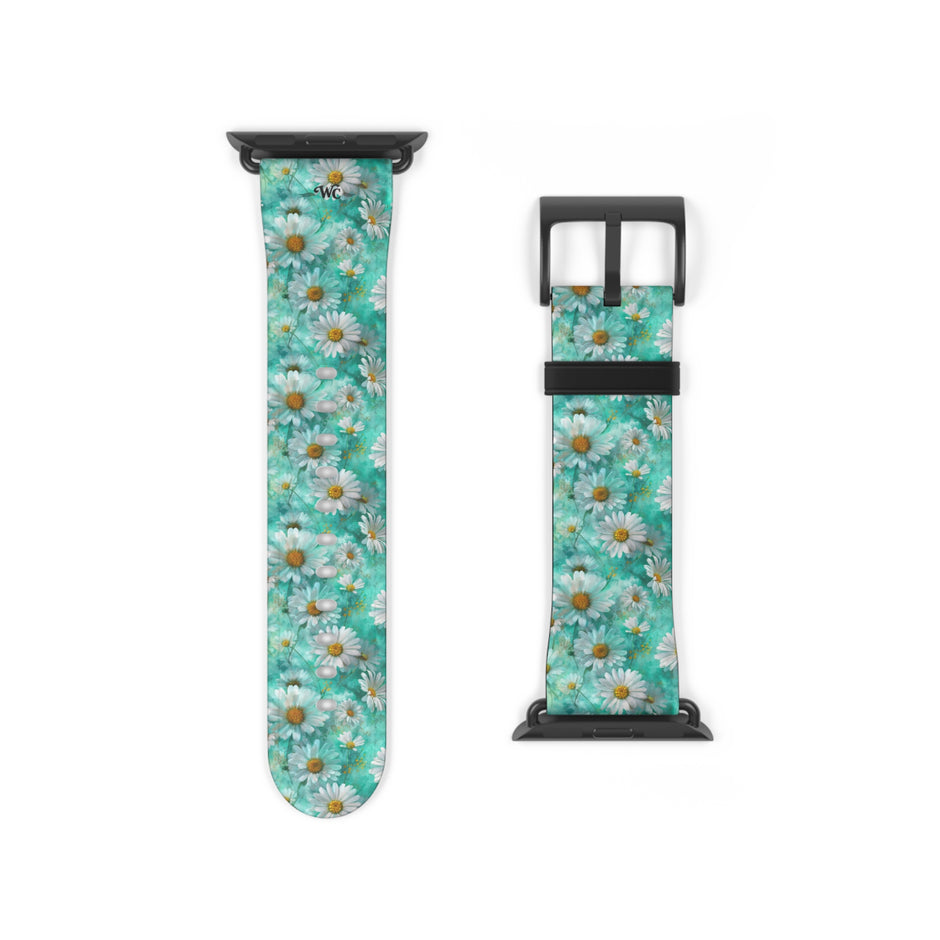 The Blue - Daisy Meadow Floral Apple Watch Band – Teal Daisy Apple Watch Strap