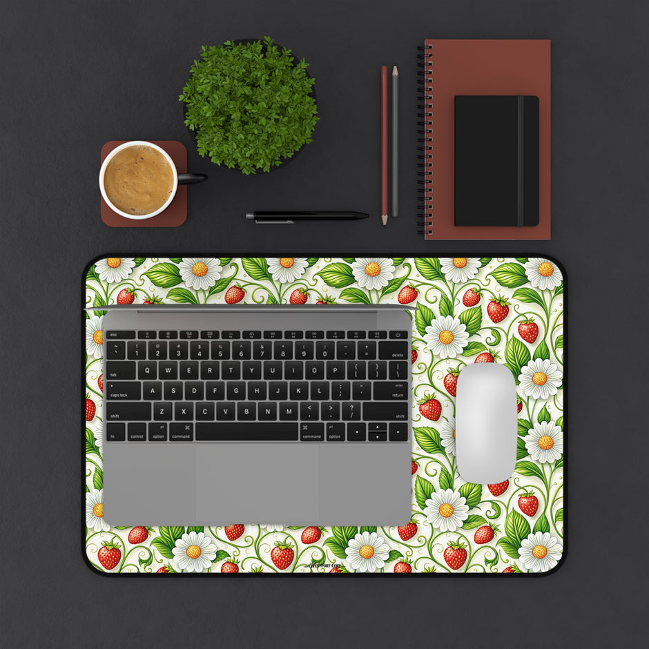 Strawberry Delight Desk Mat — Floral Vintage Garden Mouse Pad/Desk Protector