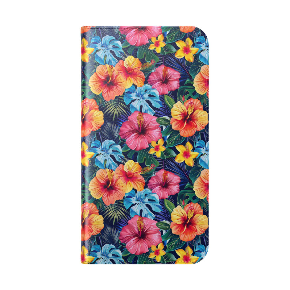 Tropical Hibiscus Flip Phone Case — Floral Wallet Flip Case with Card Slots