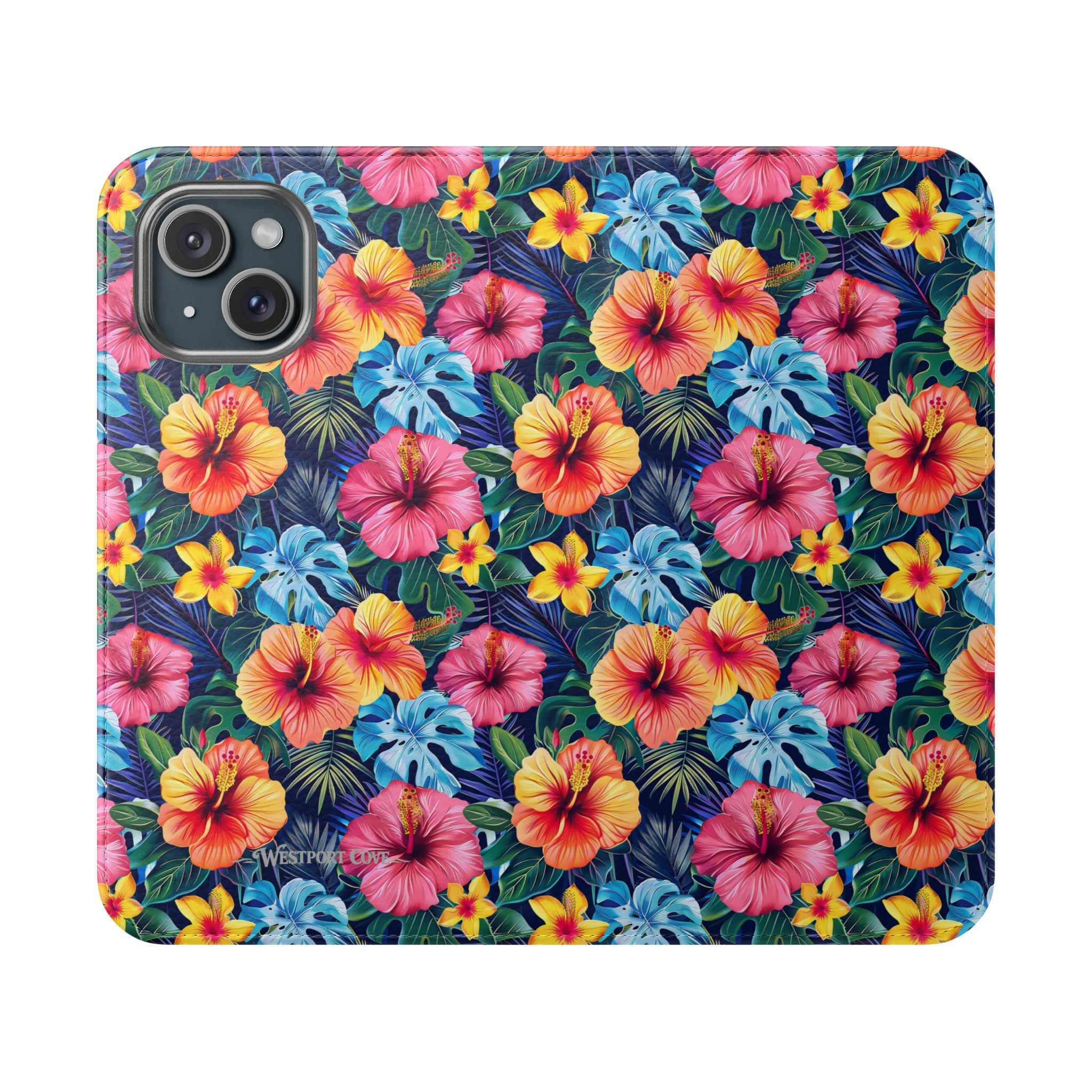 Tropical Hibiscus Flip Phone Case — Floral Wallet Flip Case with Card Slots