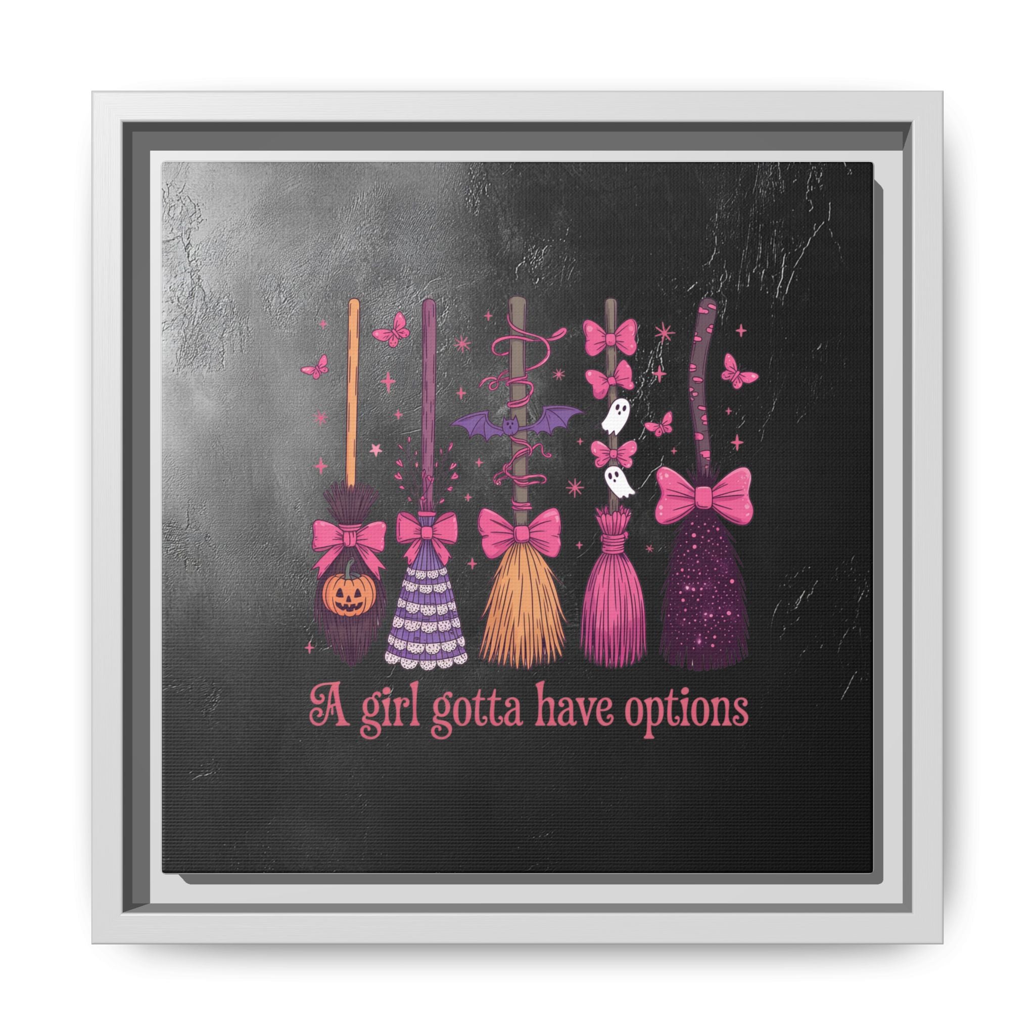 Halloween Broom Canvas Print — “A Girl Gotta Have Options” Framed Wall Art
