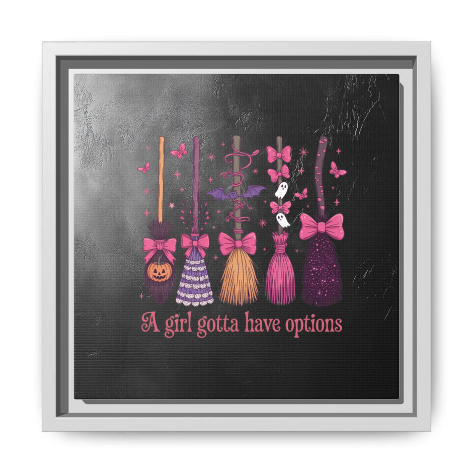 Halloween Broom Canvas Print — “A Girl Gotta Have Options” Framed Wall Art