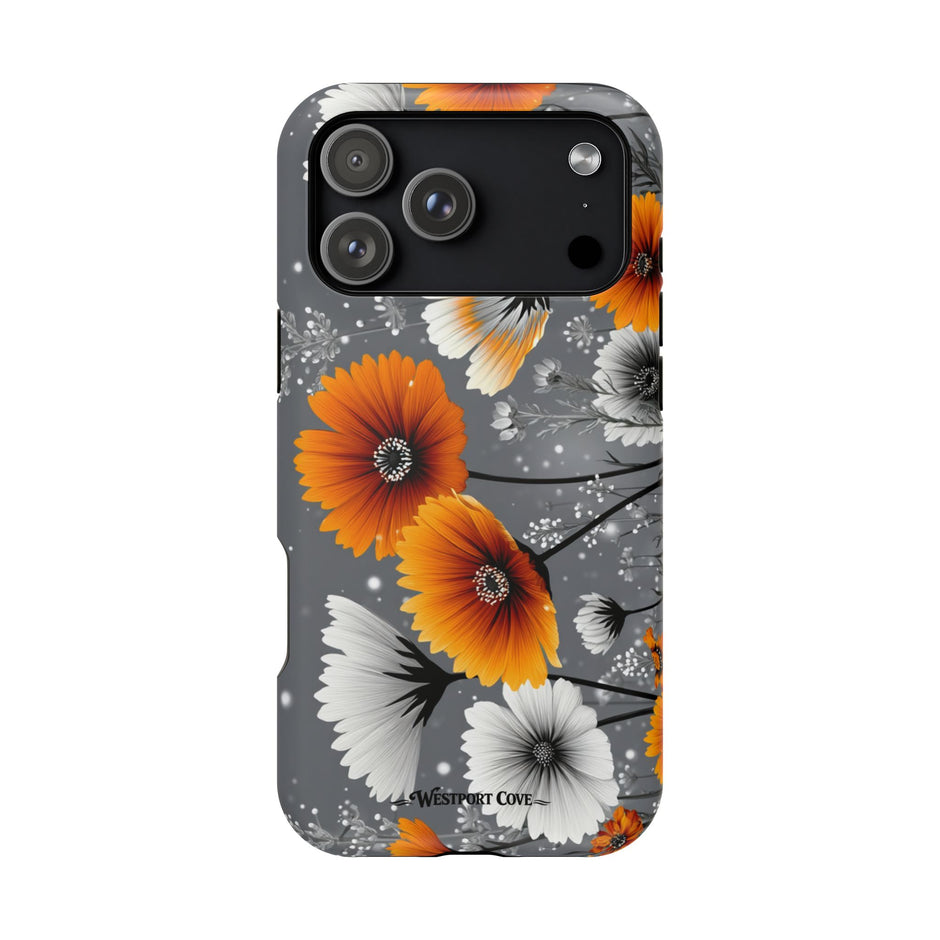 Floral Orange & Gray - Extreme Impact MagSafe Phone Case