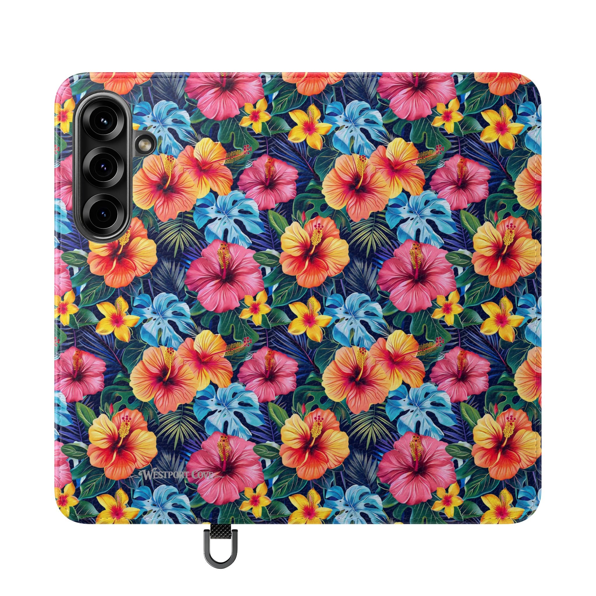 Tropical Hibiscus Flip Phone Case — Floral Wallet Flip Case with Card Slots