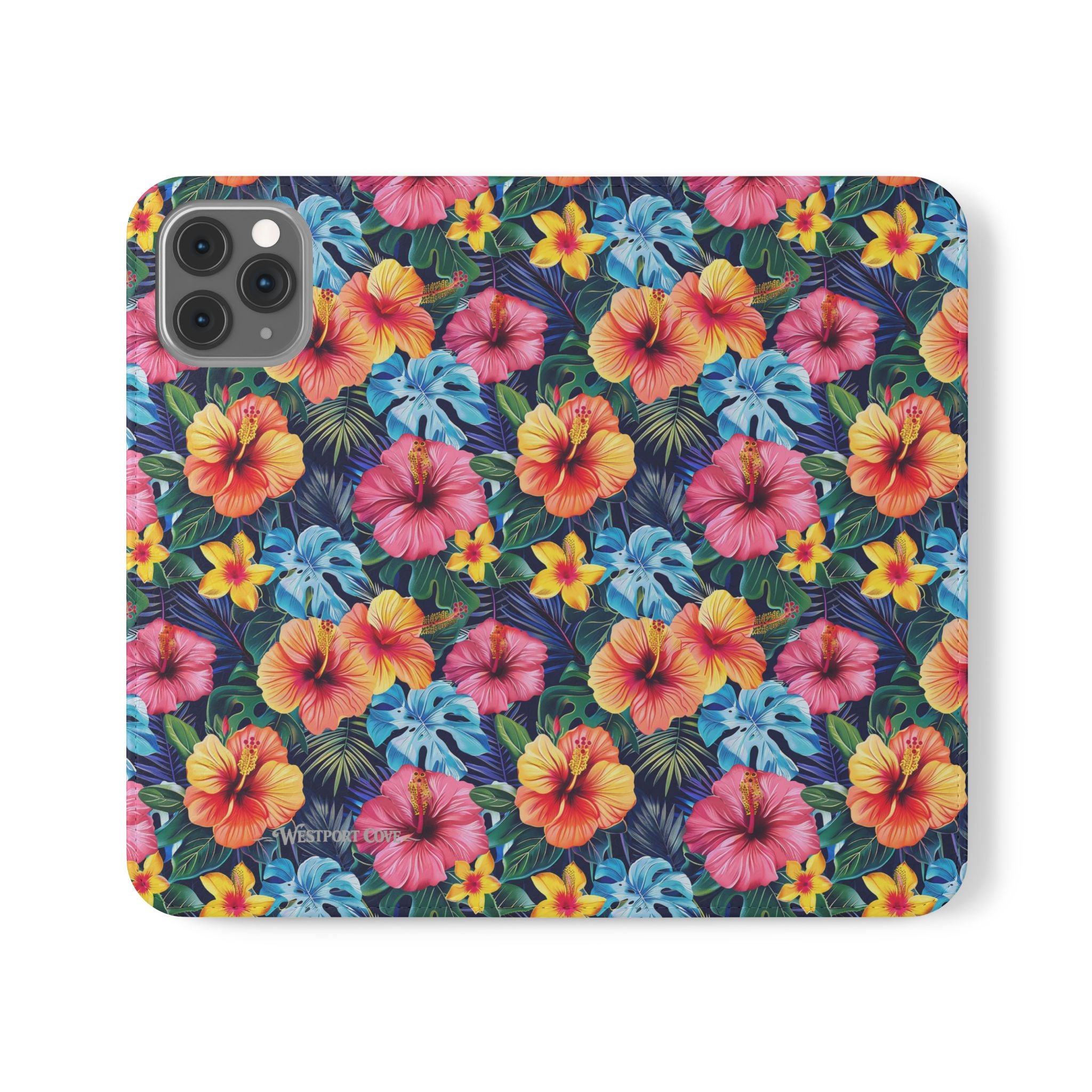 Tropical Hibiscus Flip Phone Case — Floral Wallet Flip Case with Card Slots