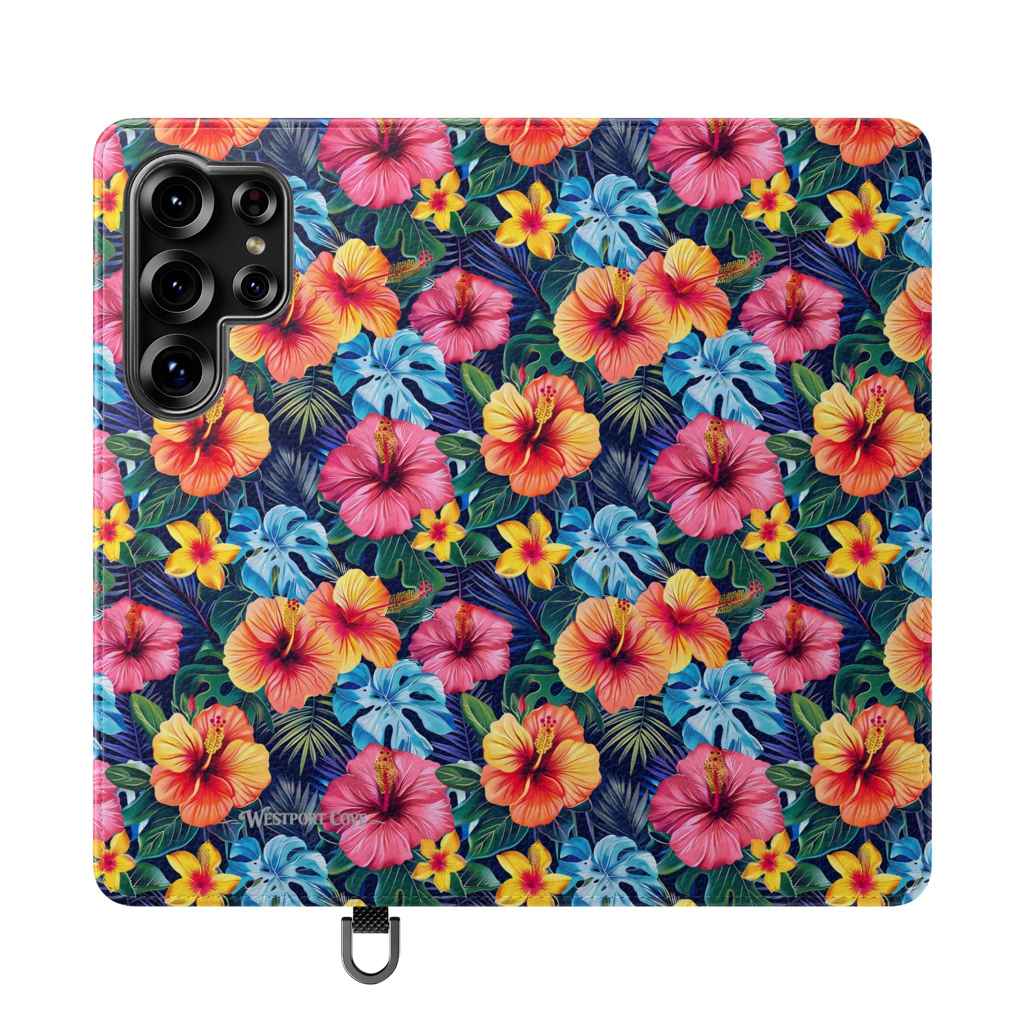 Tropical Hibiscus Flip Phone Case — Floral Wallet Flip Case with Card Slots