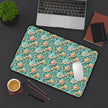 Teal Peony Desk Mat — Vintage Garden Mouse Pad Surface